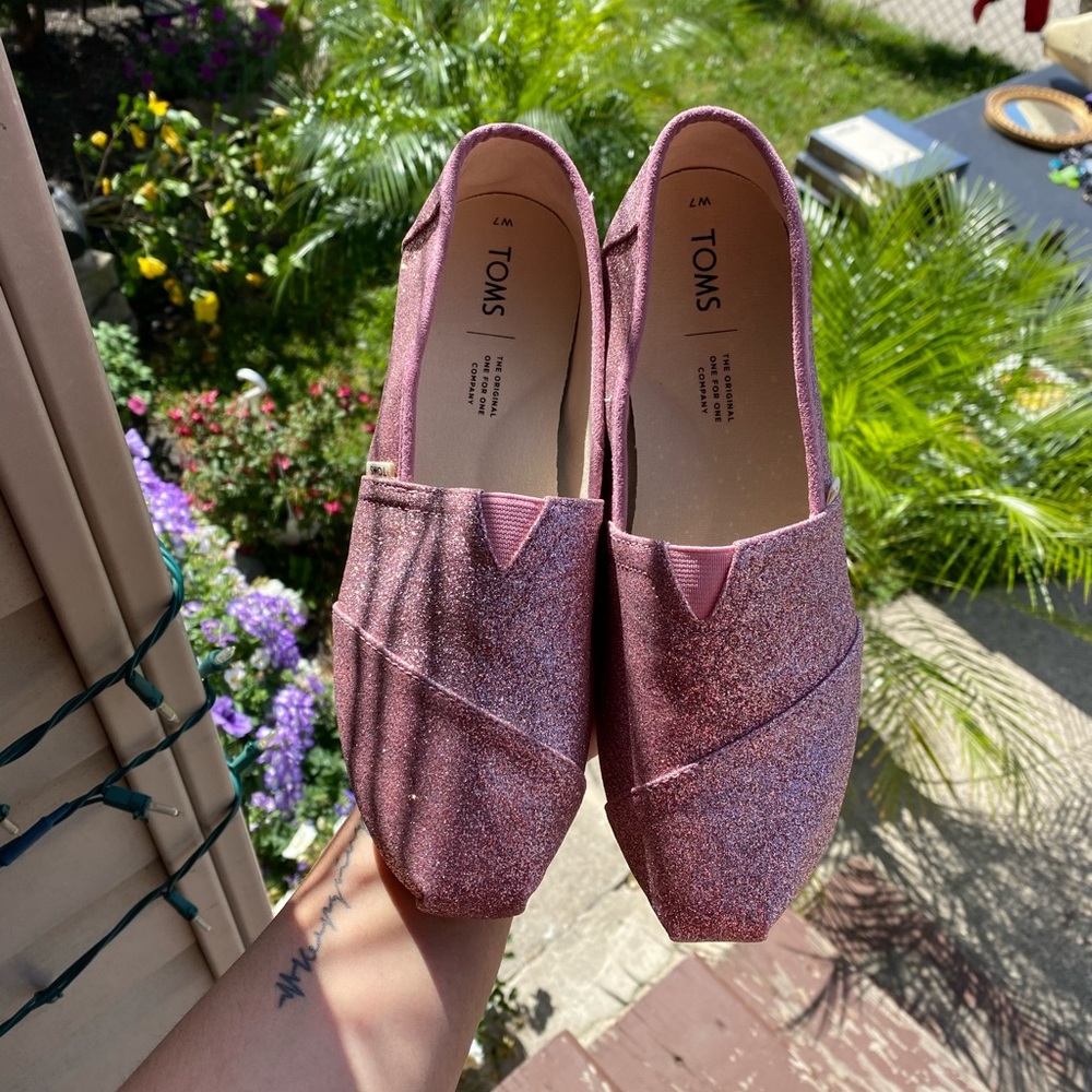 TOMS Metallic Pink Flats